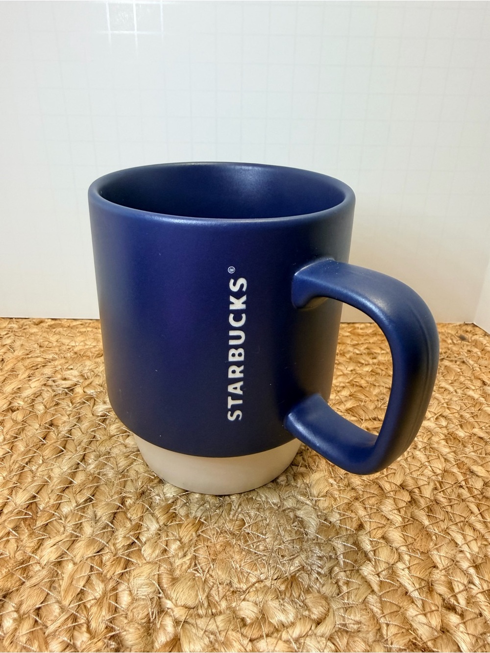 Starbucks Deep Blue Ceramic Mug with White Logo and Cream Base